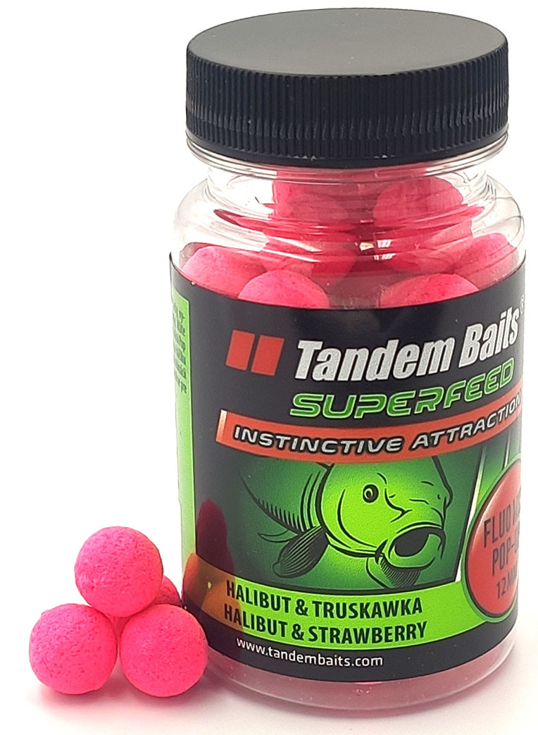 Бойлы Tandem Baits Fluo Pop-Up 12mm 30g Halibut & Strawberry (Палтус Клубника)