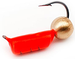 Мормышка вольфрамовая 438 Столбик с латунным шариком красный #2 0.6g