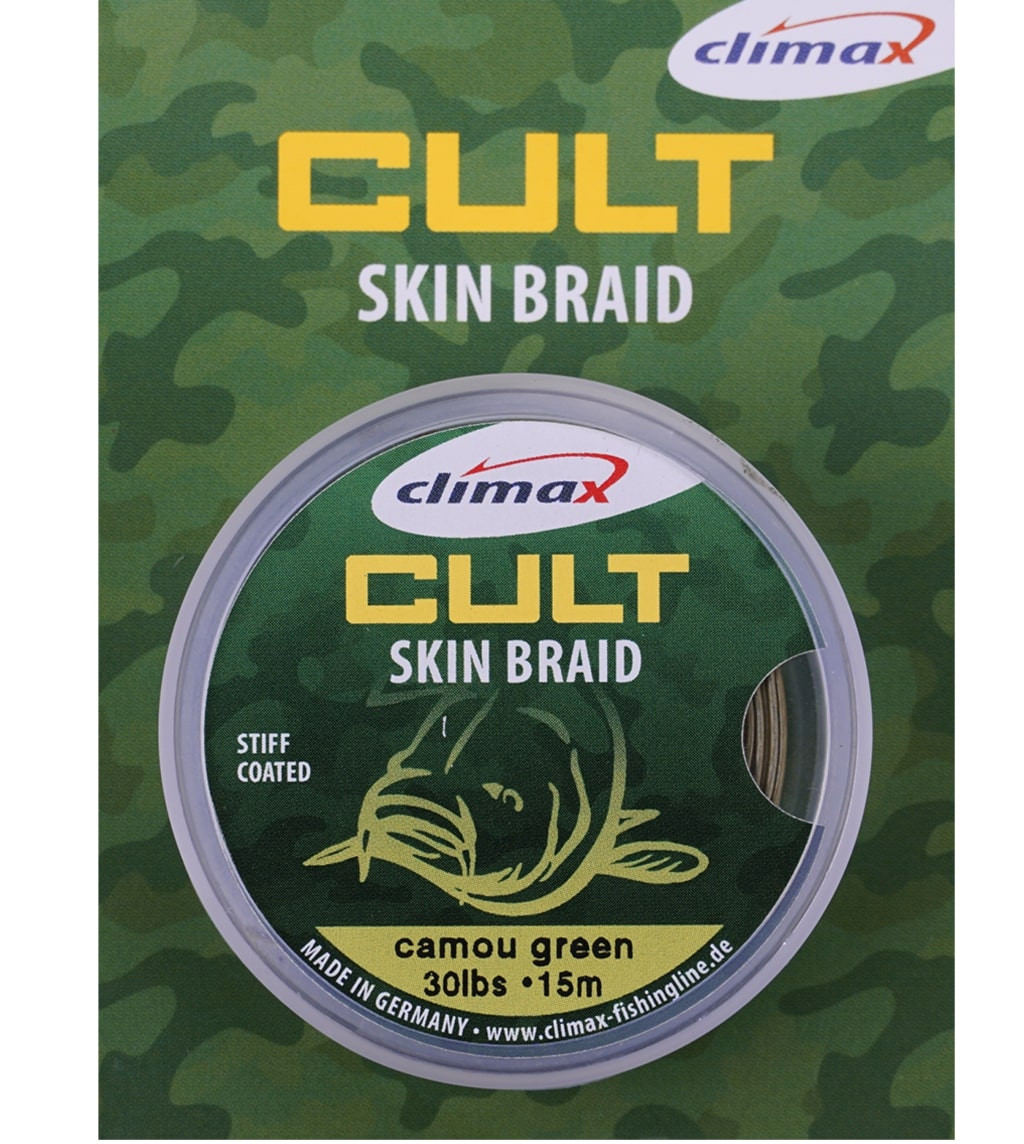 Поводковый материал в мат. оплетке Climax Cult Skin Braid 20lb 15m Camou Green Mat Finish