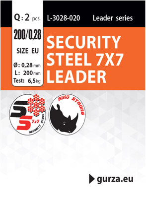 Поводок Gurza SECURITY STEEL 7x7 LEADER 250мм/0,36 2шт.(Test 12,5kg)