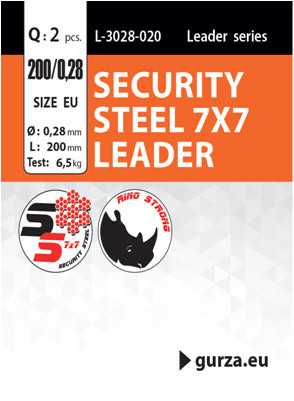 Поводок Gurza SECURITY STEEL 7x7 LEADER 300мм/0,36 2шт.(Test 12,5kg)