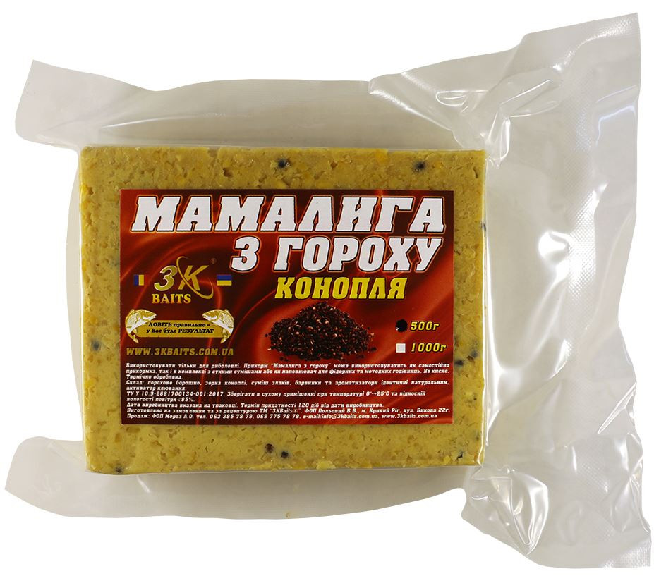 Прикормка 3Kbaits Мамалыга Гороховая 0.5kg Canepa Конопля
