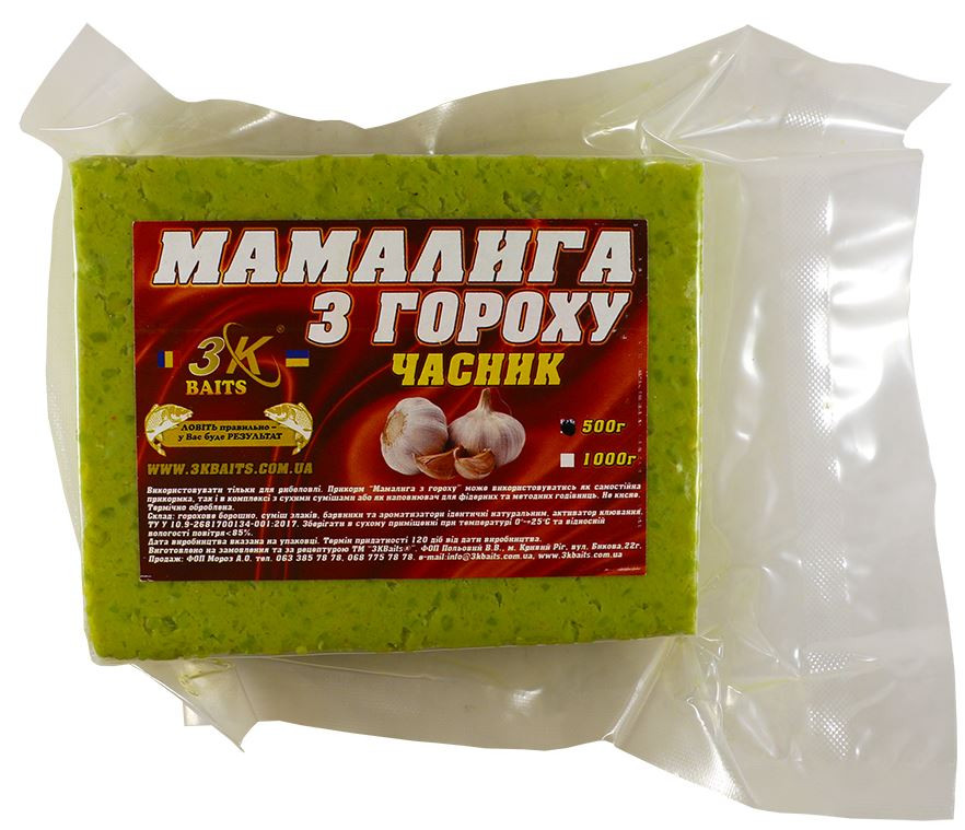 Прикормка 3Kbaits Мамалыга Гороховая 0.5kg Usturoi Чеснок