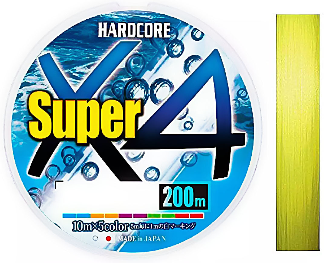 Шнур Duel Hardcore Super X4 200m Hi-Vis Yellow #1.0 8.0kg 0.17mm