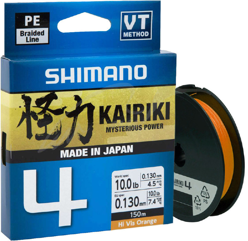 Шнур Shimano Kairiki 4 PE (Hi-Vis Orange) 150м 0.06мм 4.4kg