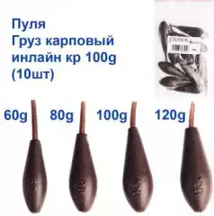 Груз карповый пуля инлайн кр 100g (10шт)